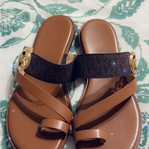 Michael Kors Tan and Brown Sandals with Gold Detail